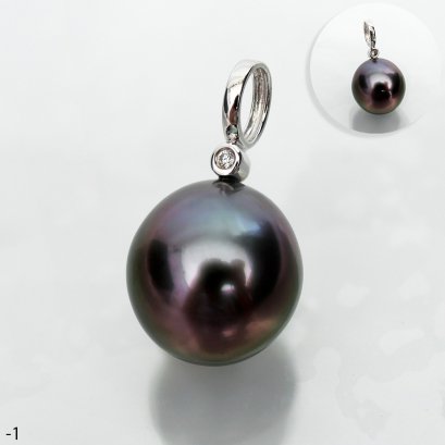 Approx. 10.0 mm, Tahitian Pearl, Pearl Drop CZ Pendant