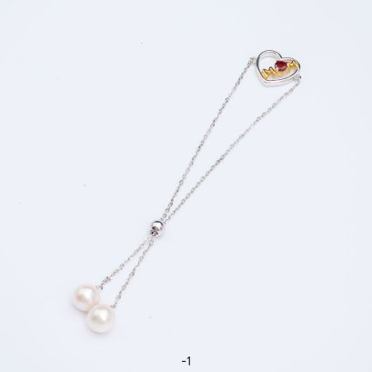 Approx. 7.0 - 8.0 mm, Akoya Pearl, "Mom Collection" Twin Pearl Chain Bracelet