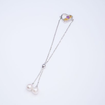 7.84 mm and 7.90 mm, Akoya Pearl, "Mom Collection" Twin Pearl Chain Bracelet