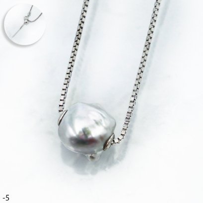 Approx. 8.0 -9.0 mm, Akoya Pearl, Full Drilled Pearl with Cores with Needle Box Chain Necklace