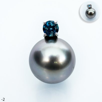 Approx. 12.0 mm, Pewter Gray Lot, Tahitian Pearl, London Blue Topaz Pearl Pendant