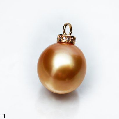 Approx. 12.0 mm, Chogun Drop Lot, Gold South Sea Pearl, Diamond Pearl Pendant