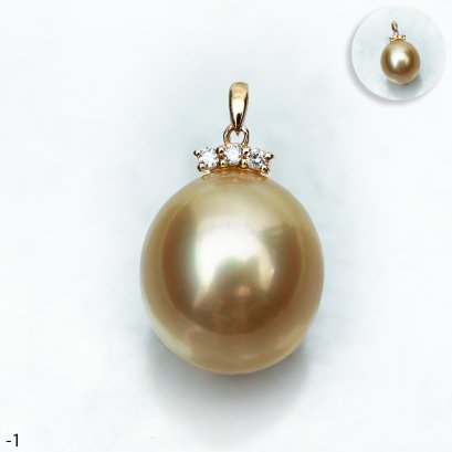 Approx. 12.0 mm, Chogun Drop Lot, Gold South Sea Pearl, Diamond Bar Pearl Drop Pendant