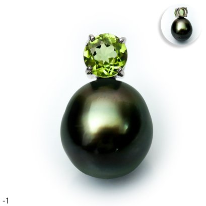 Approx. 12.0 mm, Tahitian Pearl, Peridot Head Pearl Pendant