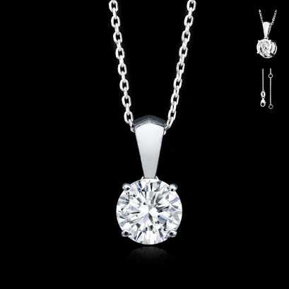 (IGI) 2.07 mm, Laboratory Grown Diamond (Round Brilliant, CVD, 2.07 ct, E, VS 1), Four Prongs Diamond with Hook Pendant with Cable Chain