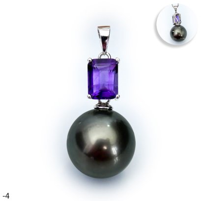 Approx. 13.0 mm, Tahitian Pearl, Petra Amethyst Jacket Pearl Pendant