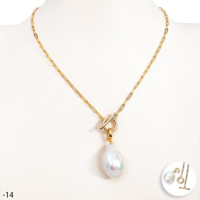 Approx. 14.0 - 18.0 mm, Freshwater Pearl, Chain Link Necklace with Pearl Pendant