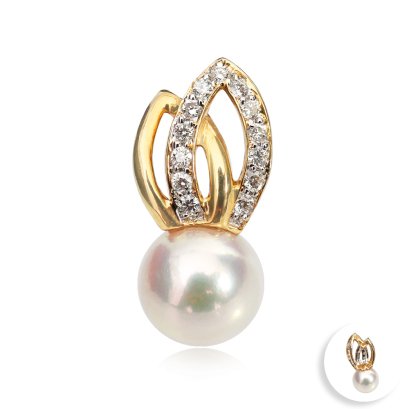 7.72 mm, Akoya Pearl, Diamond Flame Solitaire Pearl Pendant