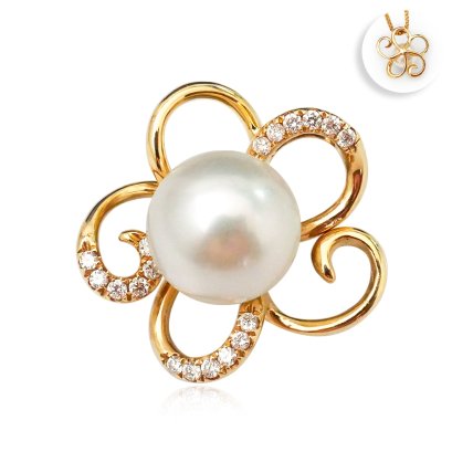 7.32 mm, Akoya Pearl, "Pearl Sun" Solitaire Pearl Diamond Pendant