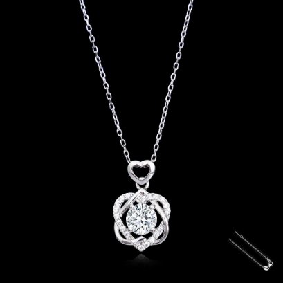 S925, Moissanite (RS, 6.5mm,1.0ct, D), Four Prongs Solitaire Moissanite Double Heart Pendant with Cable Chain Necklace