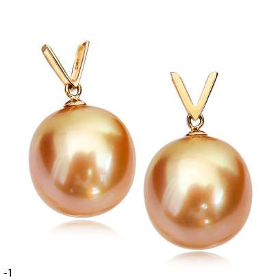 Approx. 12.0 mm, Chogun Drop Lot, Gold South Sea Pearl, V Solitaire Pearl Pendant