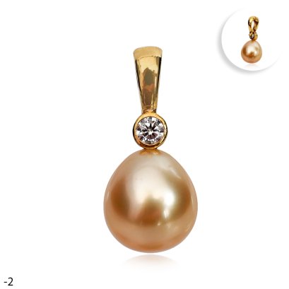 Approx. 10.0 mm, Gold South Sea Pearl, Diamond Dot Pearl Hinge Clasp Pendant