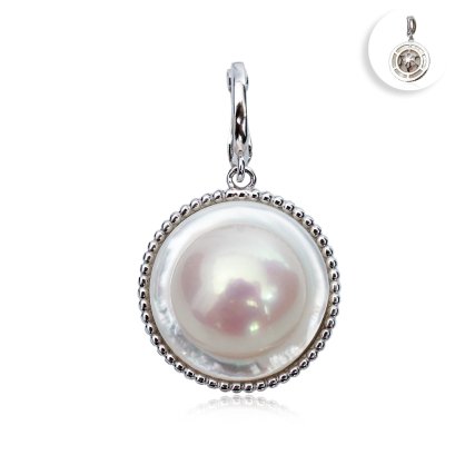 Approx. 11.19 mm, Edison Pearl, Mother of Pearl Halo Pearl Hinge Clasp Pendant