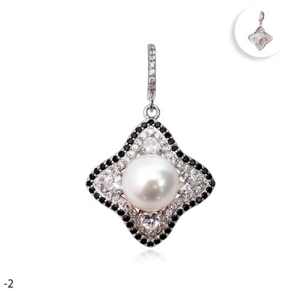 Approx. 8.0 mm, Freshwater Pearl, Star CZ Paved, Solitaire Pearl, Hinge Clasp Pendant
