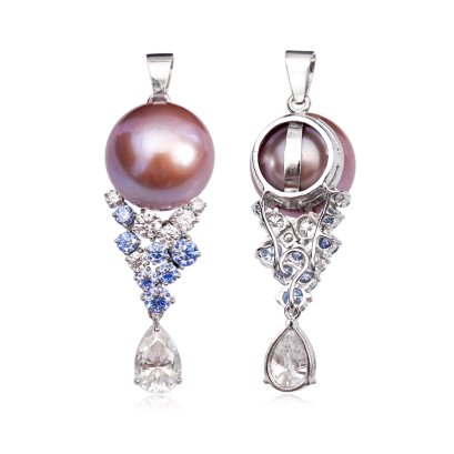 16.14 mm, Edison Pearl, Moissanite Hive Pearl Pendant
