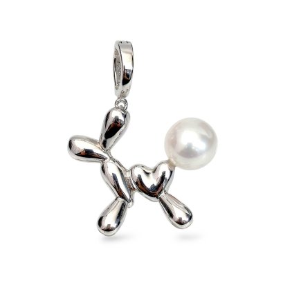 Approx. 8.1 mm, Freshwater Pearl, "Poodle Dog" Pearl Hinge Clasp Pendant
