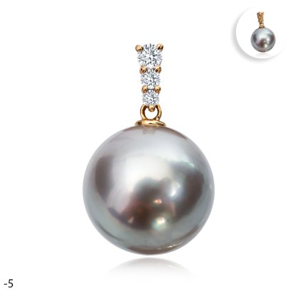 Approx. 10.0 - 11.0 mm, Tahitian Pearl, Three Stones Diamond Solitaire Pearl Pendant