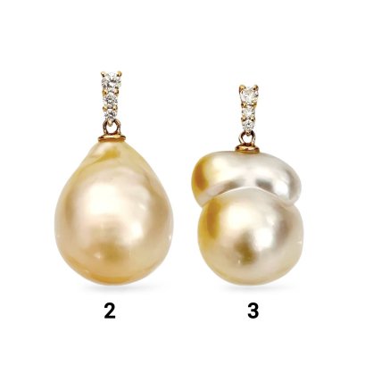 Approx. 10.0 - 11.0 mm, Gold South Sea Pearl, Three Stones Diamond Solitaire Pearl Pendant