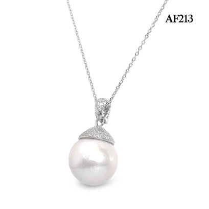 Approx. 16.0 mm, Shangri - La Lot, Edison Pearl, Solitaire Pearl, Cup CZ Paved Hinge Clasp Pendant with Cable Chain