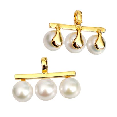 Approx. 9.0 - 11.0 mm, Edison Pearl, Triple Pearl Bar Hinge Clasp Pendant