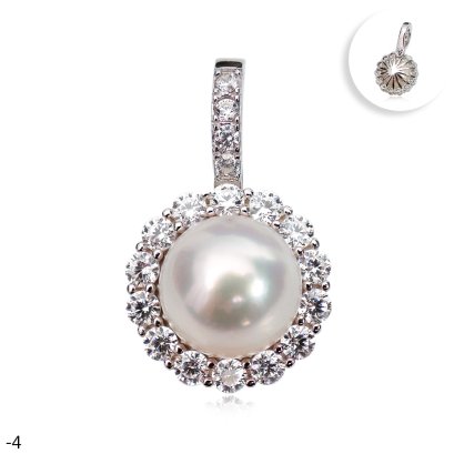 Approx. 8.0 mm, Akoya Pearl, Halo CZ Pearl Hing Clasp Pendant