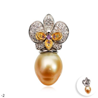 Approx. 11.0 - 13.0 mm, Gold South Sea Pearl, Cattleya Pearl Pendant