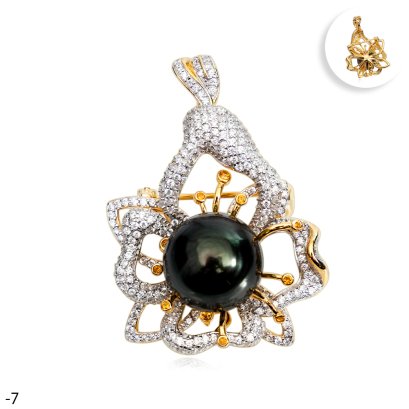 Approx. 13.0 mm, Tahitian Pearl, Bunga Raya Pearl Brooch (Pendant)