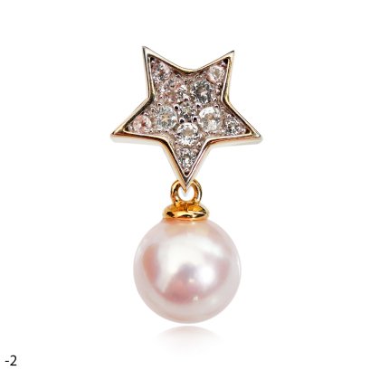 Approx. 8.0 mm, Akoya Pearl, Star White Topaz Paved Charm with Dangle Pearl