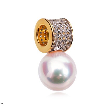 Approx. 8.0 mm, Akoya Pearl, Tube White Topaz Paved Pearl Charm