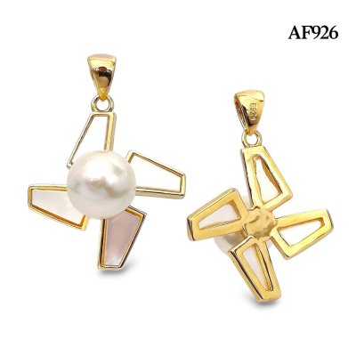 Approx. 8.0 mm, Akoya Pearl, Windmill Mother of Pearl Solitaire Pearl Pendant