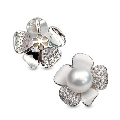 Approx. 8.5 - 9.0 mm, Akoya Pearl, White Flower Pearl Pendant