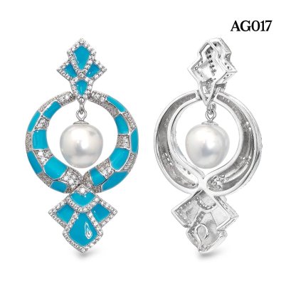 10.7 mm and 10.9 mm, White South Sea Pearl, Blue Garland Dangle Pearl Pendant