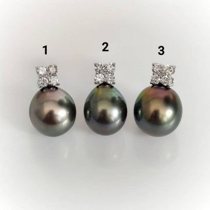Approx. 10.5 - 11.8 mm, Tahitian Pearl, Diamond Flower Dot Solitaire Pearl Pendant