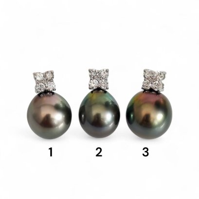 Approx. 10.5 - 11.8 mm, Tahitian Pearl, Diamond Flower Dot Solitaire Pearl Pendant