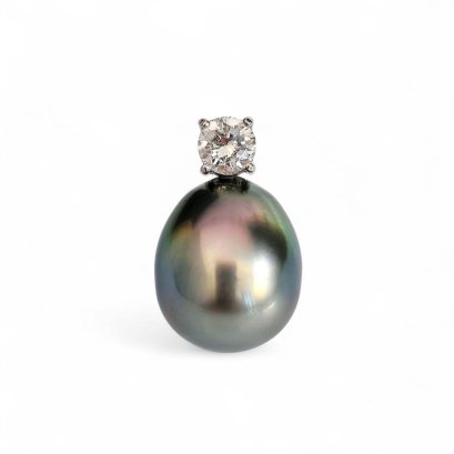 10.1 mm, Tahitian Pearl, Diamond Dot Solitaire Pearl Pendant