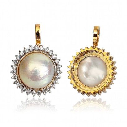 Approx. 20.0 mm up, Mabe South Sea Pearl, Halo Lab Grown Diamond Hinge Clasp Pendant
