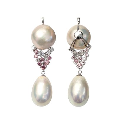 14.8 mm and 17.2 mm, Freshwater Pearl, Pearl Moissanite Hive Dangle Pearl Pendant