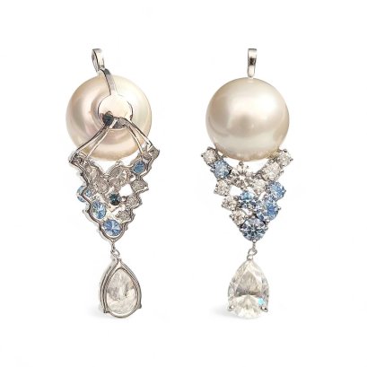 14.9 mm, White South Sea Pearl, Solitaire Pearl Moissanite Hive Pendant