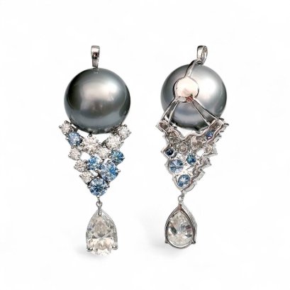 Approx. 14.5 mm, Tahitian Pearl, Pearl Moissanite Hive Pendant