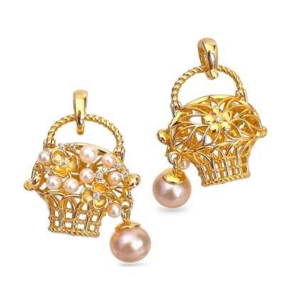 Approx. 2.0 - 6.0 mm, Freshwater Pearl, Pearl Basket Hinge Clasp Pendant