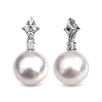 13.2 mm, White South Sea Pearl, Rhombus Diamond Dangle Pearl Pendant