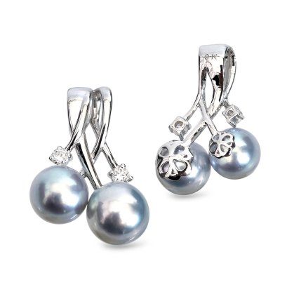 8.0 mm and 8.6 mm, Blue Rose, Akoya Pearl, Duo Pearl Diamond Pendant