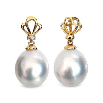 Approx. 10.5 mm up, White South Sea Pearl, Cabaret Daimond Dangle Pearl Pendant
