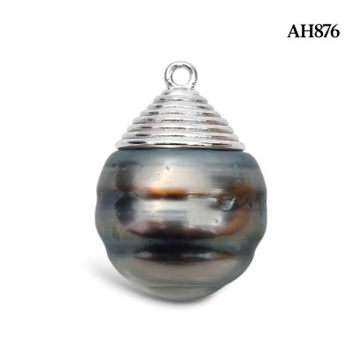 Approx. 12.0 - 13.0 mm, Tahitian Pearl, Solitaire Pearl Spiral Cap Pendant
