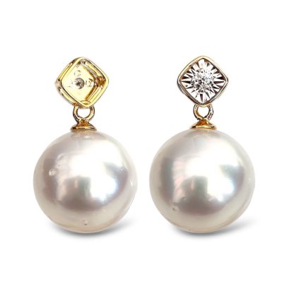 11.5 mm, White South Sea Pearl, Rhombus Shape Diamond Dangle Pearl Pendant
