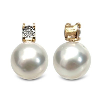 Approx. 9.0 mm, White South Sea Pearl, Diamond Dot Pearl Pendant