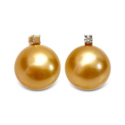 12.4 mm, Gold South Sea Pearl, Diamond Dot Pearl Pendant