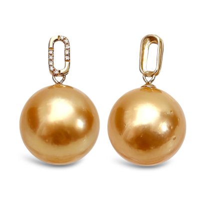 13.7 mm, Gold South Sea Pearl, O Ring Diamond Dangle Pearl Pendant