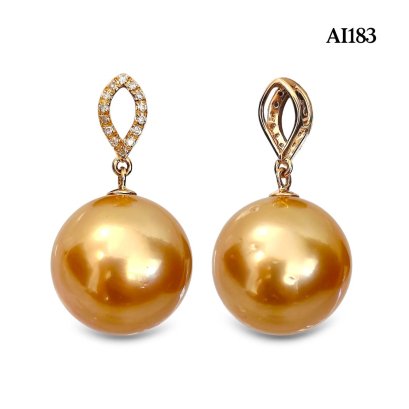 13.2 mm, Gold South Sea Pearl, Drop Diamond Dangle Pearl Pendant