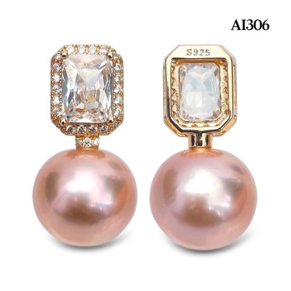 12.0-13.0 mm, Edison Pearl, CZ Radiant Cut Solitaire Pearl Pendant